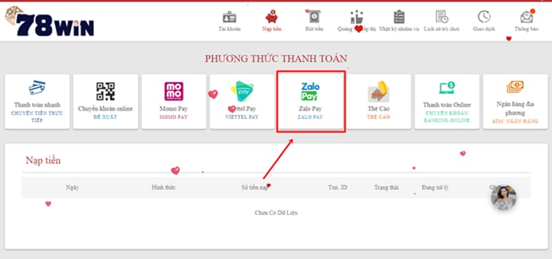 Nạp tiền 78 win bằng hình thức trực tuyến